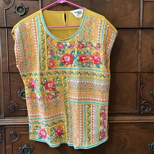 Embroidered cap sleeve boho blouse